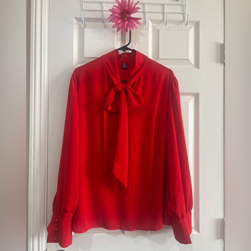Red Bow Tie Blouse